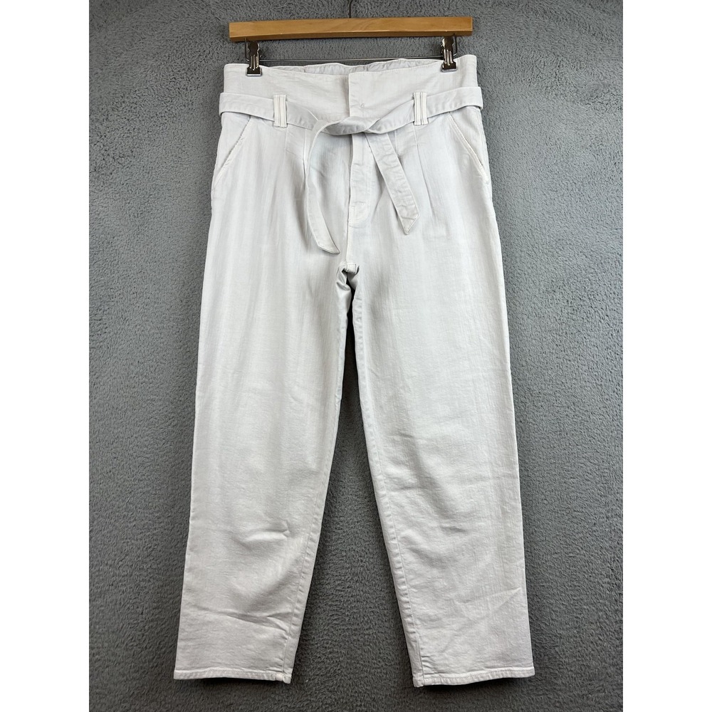 Mother Superior Pants Womens 28 White Greaser Paperbag Pleat Belted Denim